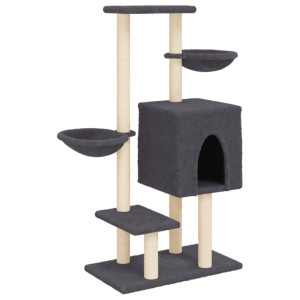 Rascador para gatos con postes de sisal gris oscuro 117 cm H