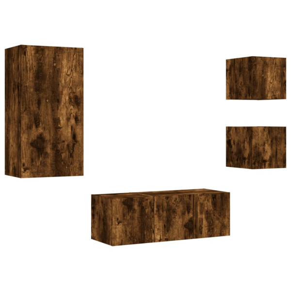 Muebles TV pared con LED 5 pzas madera ingeniería roble ahumado M 3