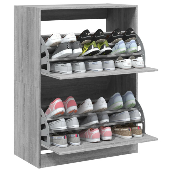 Mueble zapatero 2 cajones abatibles gris Sonoma 80x42x108 cm M 4