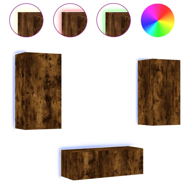 Muebles TV pared con LED 4 pzas madera ingeniería roble ahumado M 2