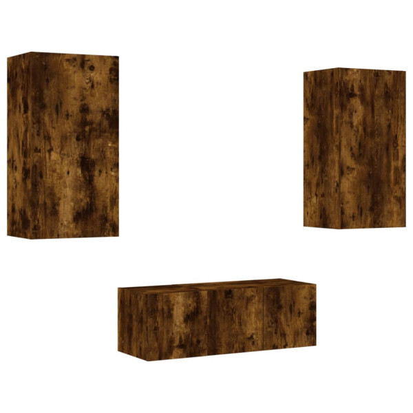 Muebles TV pared con LED 4 pzas madera ingeniería roble ahumado M 3