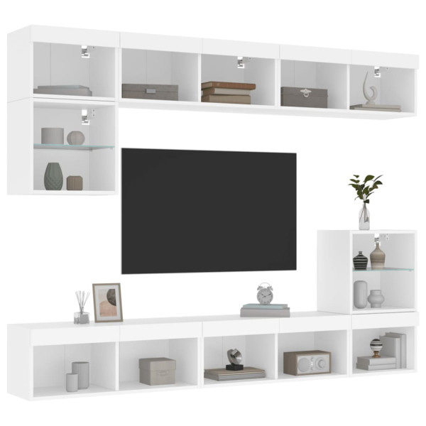 Muebles de TV de pared con LED 8 pzas madera ingeniería blanco D