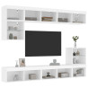 Muebles de TV de pared con LED 8 pzas madera ingeniería blanco 1