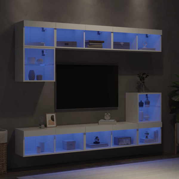 Muebles de TV de pared con LED 8 pzas madera ingeniería blanco M 4