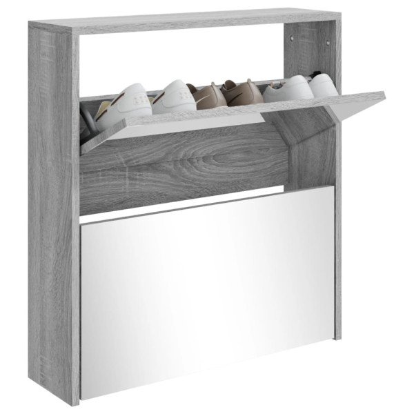 Mueble zapatero con espejo 2 niveles gris Sonoma 63x17x67 cm M 3