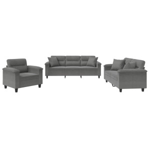 3 pcs conjunto sofás c/ almofadas microfibra cinza-escuro H