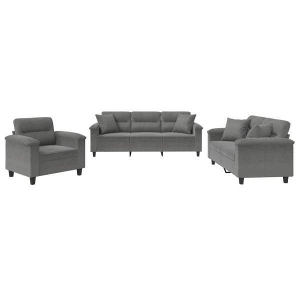 Juego de sofás con cojines 3 piezas tela microfibra gris oscuro M 2