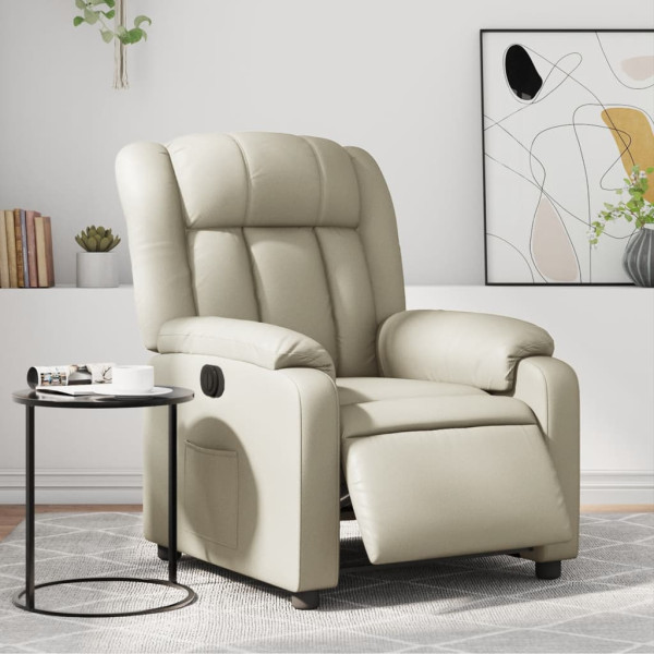 Sillón reclinable eléctrico de cuero sintético crema D