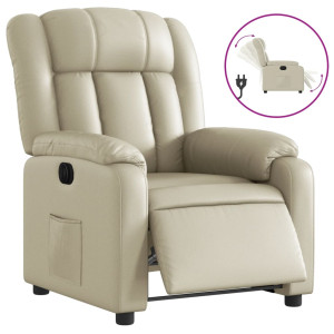 Sillón reclinable eléctrico de cuero sintético crema H