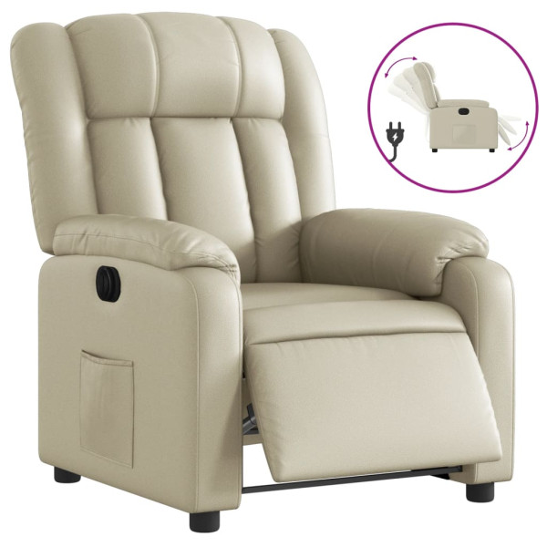 Sillón reclinable eléctrico de cuero sintético crema M 2
