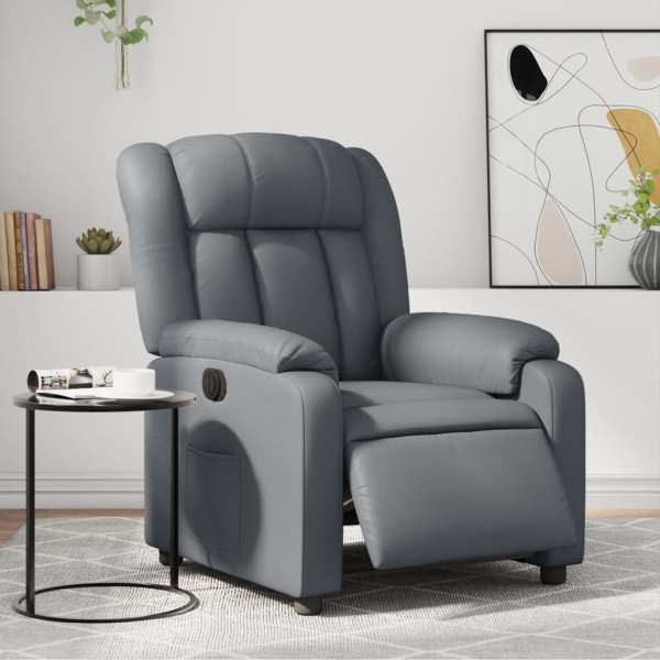 Sillón reclinable eléctrico de cuero sintético gris D