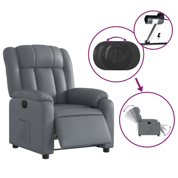 Sillón reclinable eléctrico de cuero sintético gris M 5