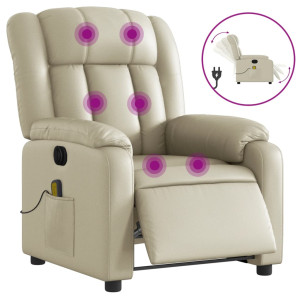 Sillón de masaje reclinable eléctrico cuero sintético crema H