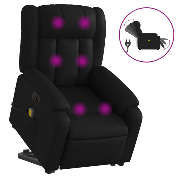 Sillón de masaje elevable eléctrico cuero sintético negro M 2