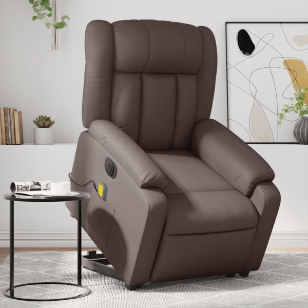 Sillón de masaje elevable eléctrico cuero sintético marrón D