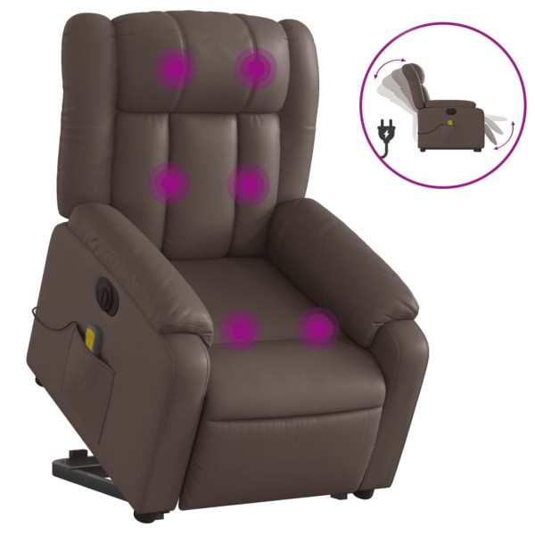 Sillón de masaje elevable eléctrico cuero sintético marrón M 2