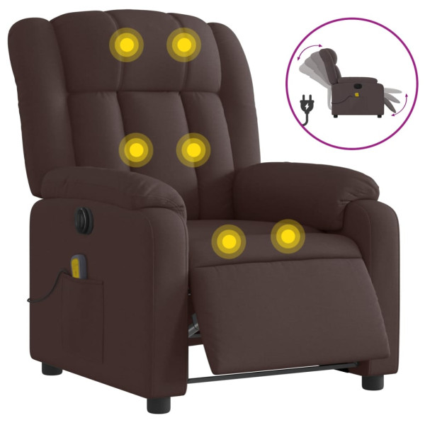 Sillón reclinable de masaje eléctrico tela marrón oscuro M 2