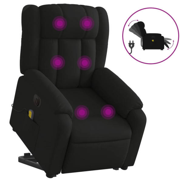 Sillón de masaje eléctrico reclinable elevable tela negro M 2
