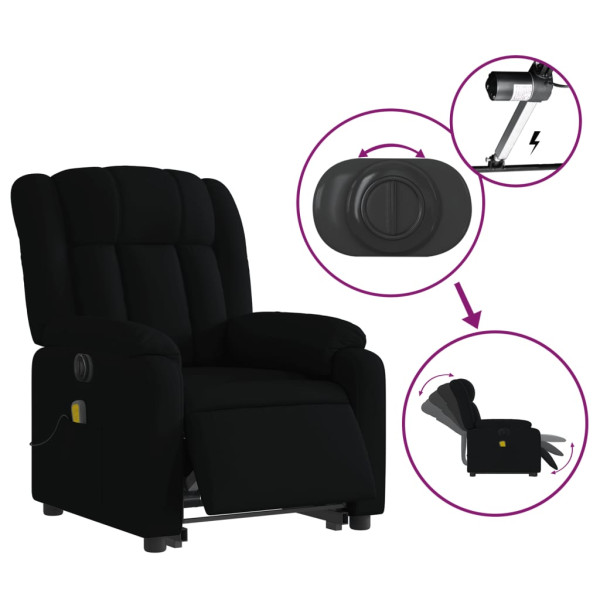 Sillón de masaje eléctrico reclinable elevable tela negro M 5