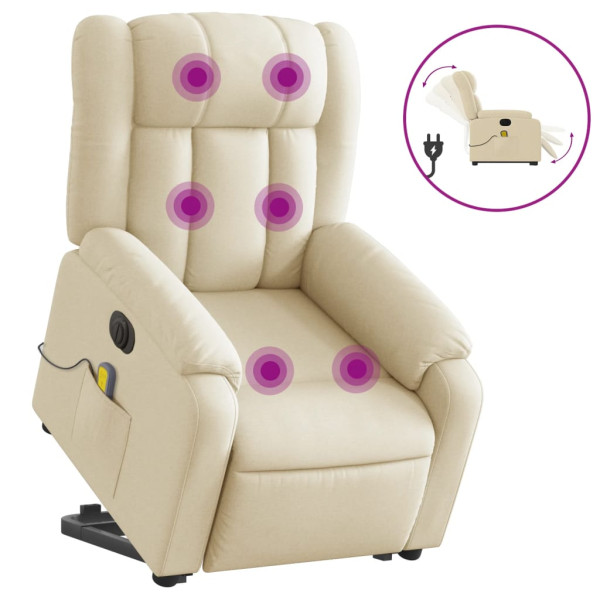 Sillón de masaje eléctrico reclinable elevable tela crema M 2
