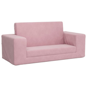 Sofá-cama infantil de 2 lugares pelúcia macia rosa H
