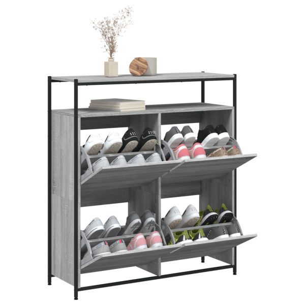Mueble zapatero 4 cajones abatibles gris Sonoma 100x34x112 cm M 4
