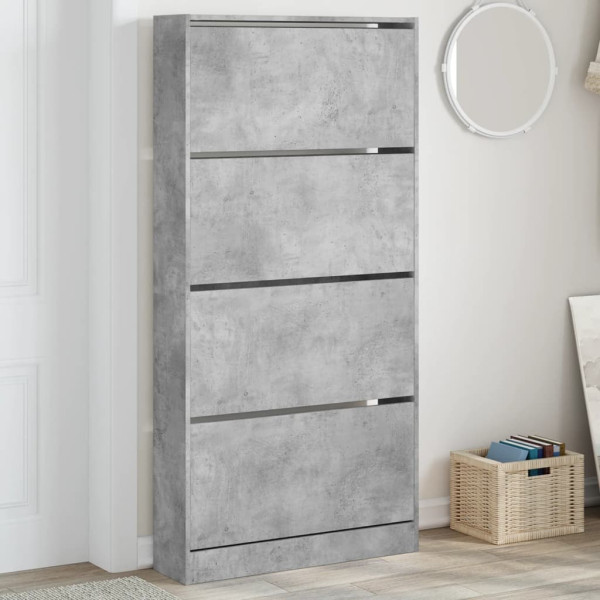 Mueble zapatero 4 cajones abatibles gris hormigón 80x21x163.5cm D