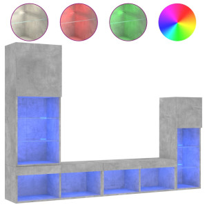 Muebles TV pared con LED 4 pzas madera ingeniería gris hormigón H