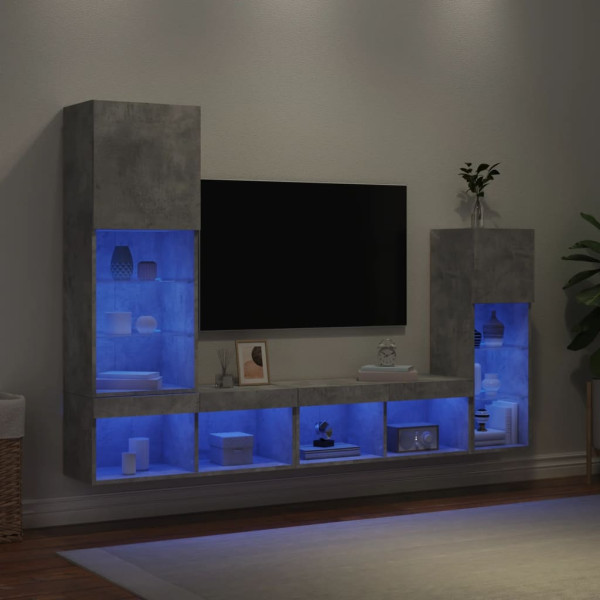 Muebles TV pared con LED 4 pzas madera ingeniería gris hormigón M 4