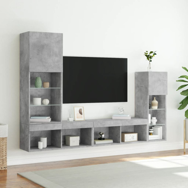 Muebles TV pared con LED 4 pzas madera ingeniería gris hormigón M 5