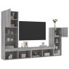 Muebles TV pared con LED 4 pzas madera ingeniería gris Sonoma 1