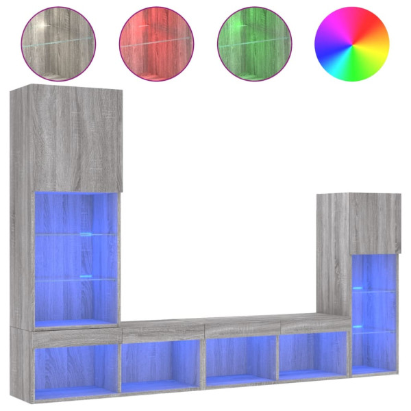 Muebles TV pared con LED 4 pzas madera ingeniería gris Sonoma M 2