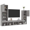 Muebles TV pared con LED 4 pzas madera ingeniería gris Sonoma 1