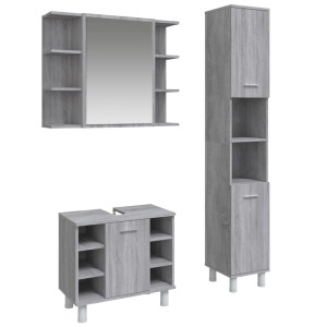 Set de muebles de baño 3 pzas madera contrachapada gris sonoma H