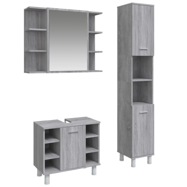 Set de muebles de baño 3 pzas madera contrachapada gris sonoma M 2