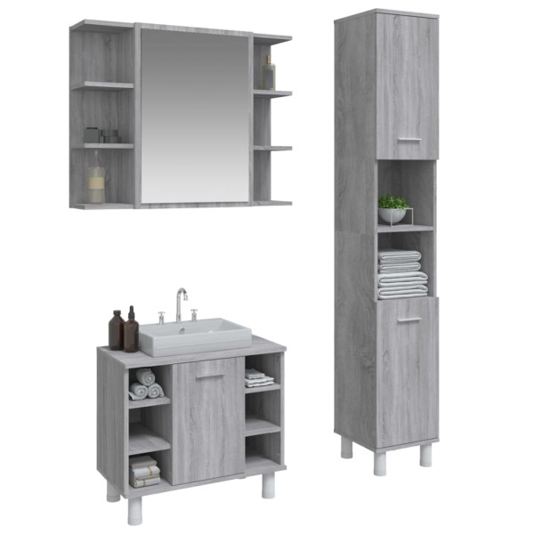 Set de muebles de baño 3 pzas madera contrachapada gris sonoma M 3