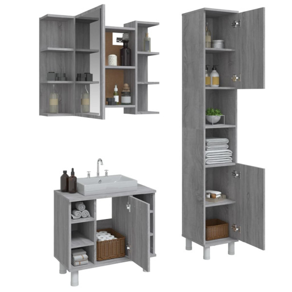 Set de muebles de baño 3 pzas madera contrachapada gris sonoma M 4