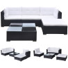 5 pcs conjunto lounge de jardim c/ almofadões vime PE preto 2