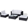 5 pcs conjunto lounge de jardim c/ almofadões vime PE preto 4