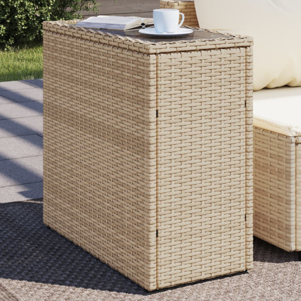 Mesa auxiliar jardín tapa vidrio ratán PE beige 58x27.5x55 cm D