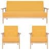3 pcs conjunto de sofás tecido amarelo 1