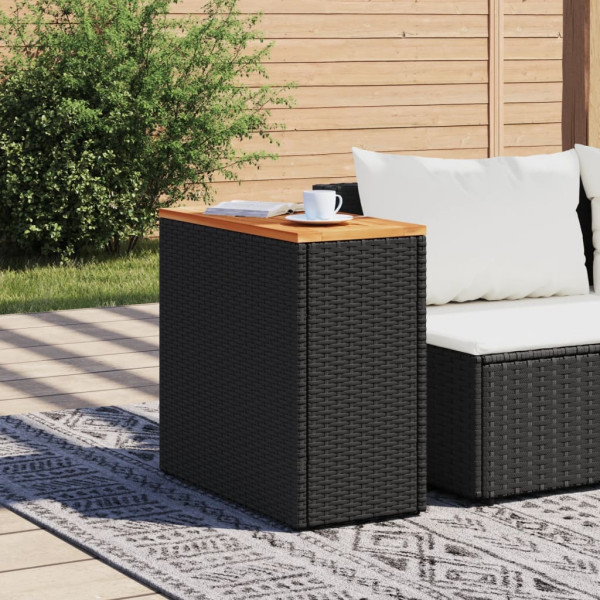 Mesa auxiliar jardín tapa madera ratán PE negro 58x27.5x55 cm M 3