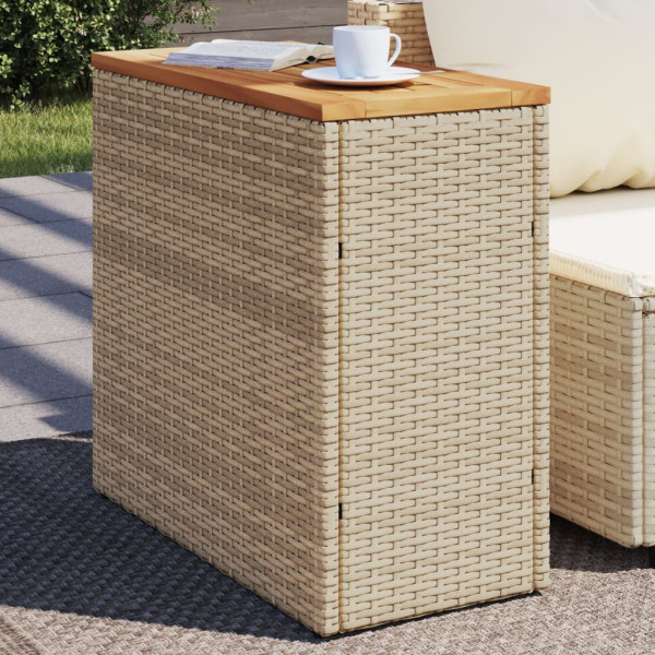 Mesa auxiliar jardín tapa madera ratán PE beige 58x27.5x55 cm D