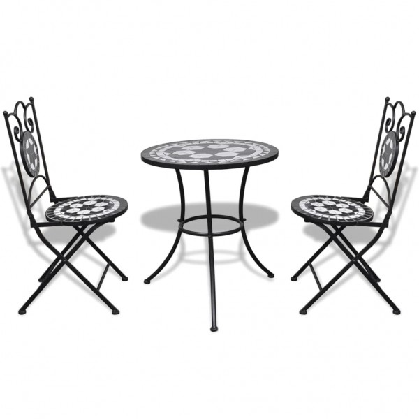 Set de mesa y sillas de jardín 3 piezas mosaico blanco y negro M 2