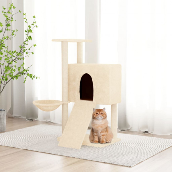 Rascador para gatos con postes de sisal crema 96 cm D