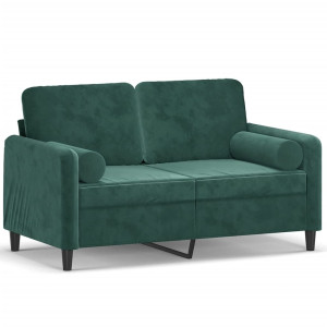 Sofá 2 lug. c/ almofadas decorativas 120 cm veludo verde-escuro H