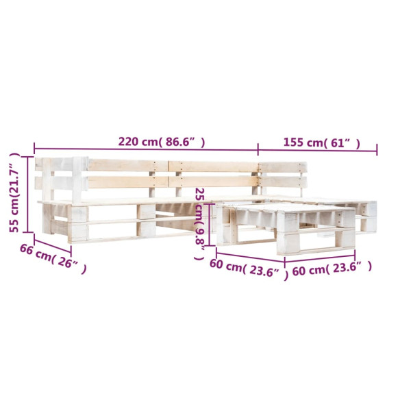 Set de muebles de palés para jardín 4 piezas madera blanco M 3