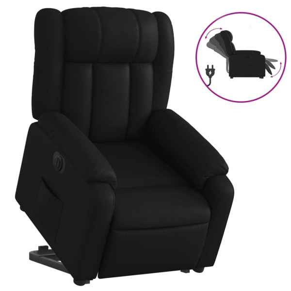Sillón reclinable elevable eléctrico de cuero sintético negro M 2