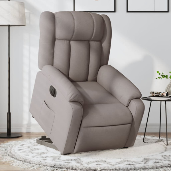 Sillón eléctrico reclinable elevable de tela gris taupe D