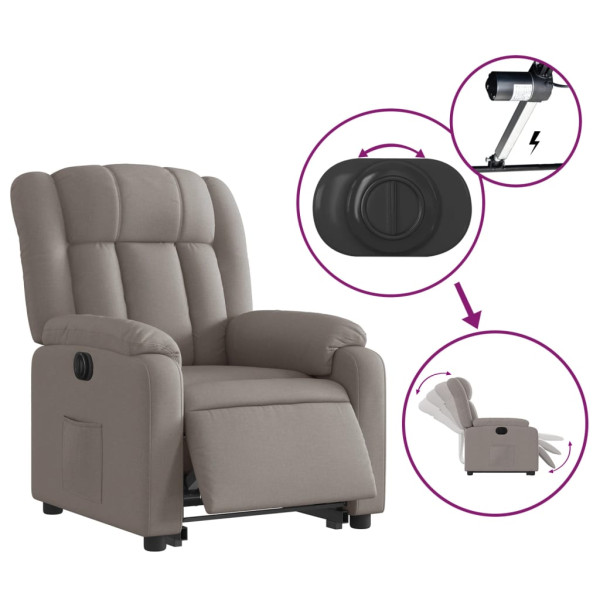 Sillón eléctrico reclinable elevable de tela gris taupe M 5